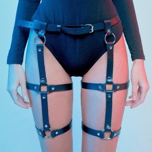 Faux Leather Leg Halter Garter Belt